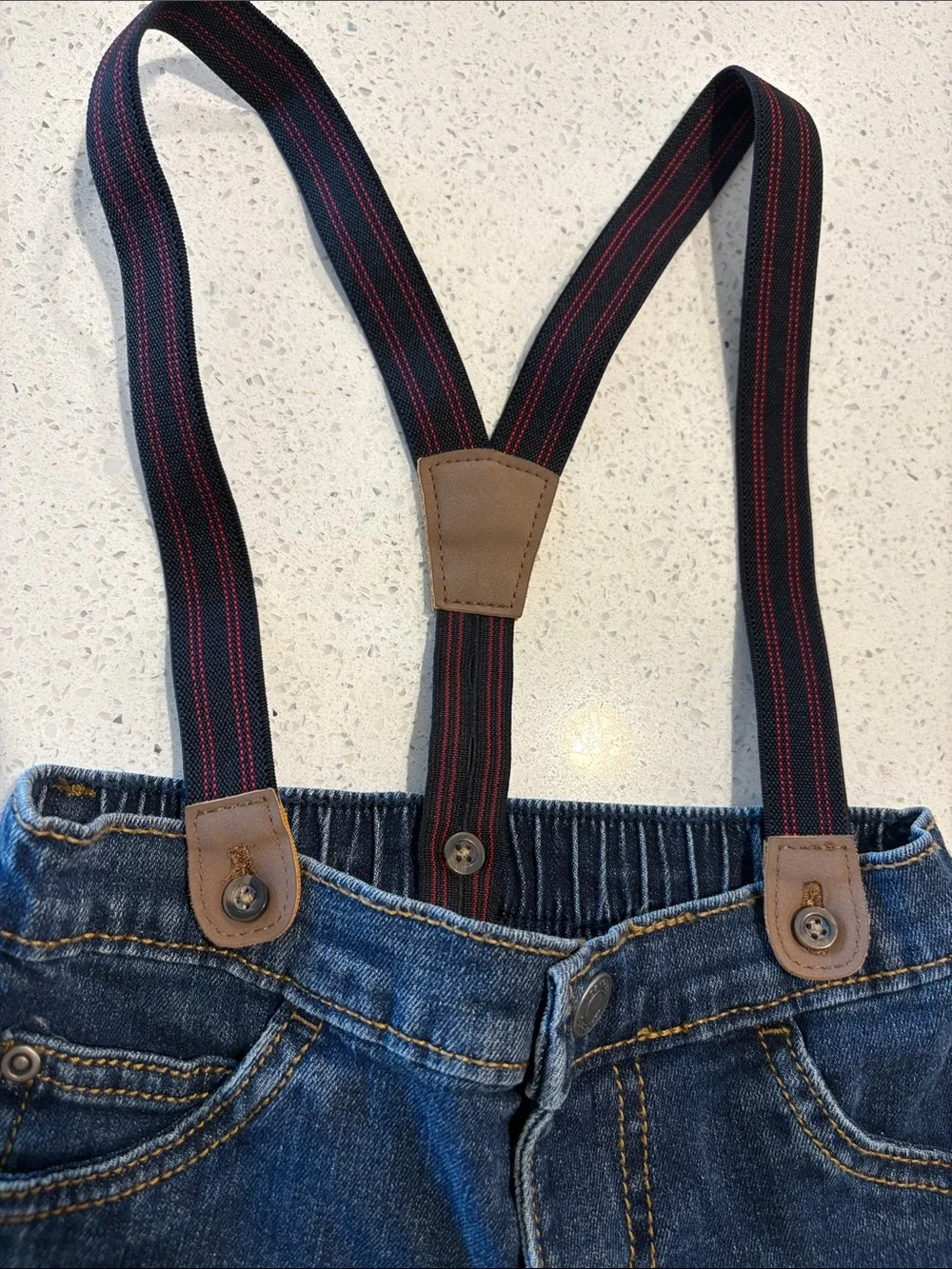 Carter’s Kids Dark Blue Denim Pants with Striped Suspenders 24 months